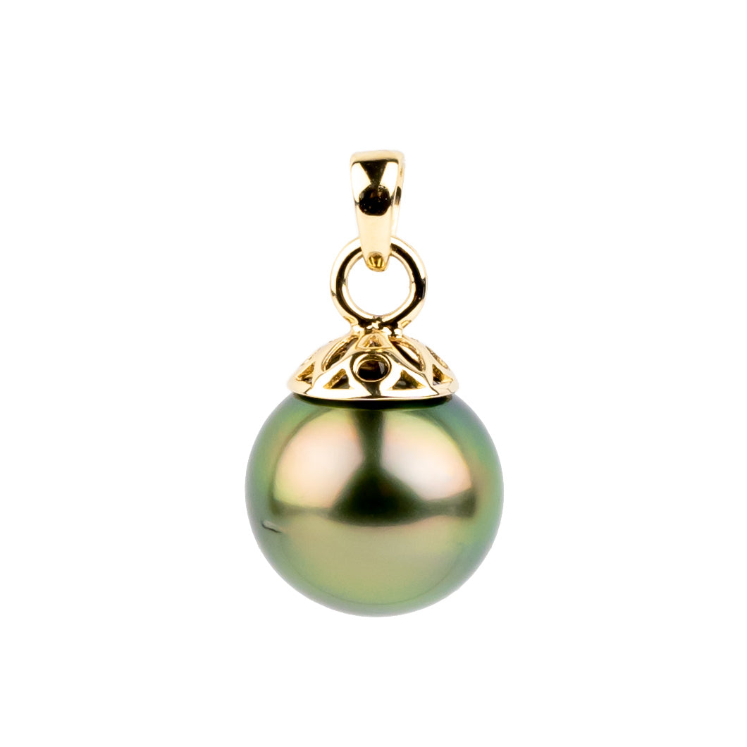 Golden Green 10.1mm Tahitian Pearl Filigree Pendant – Kamoka Pearl
