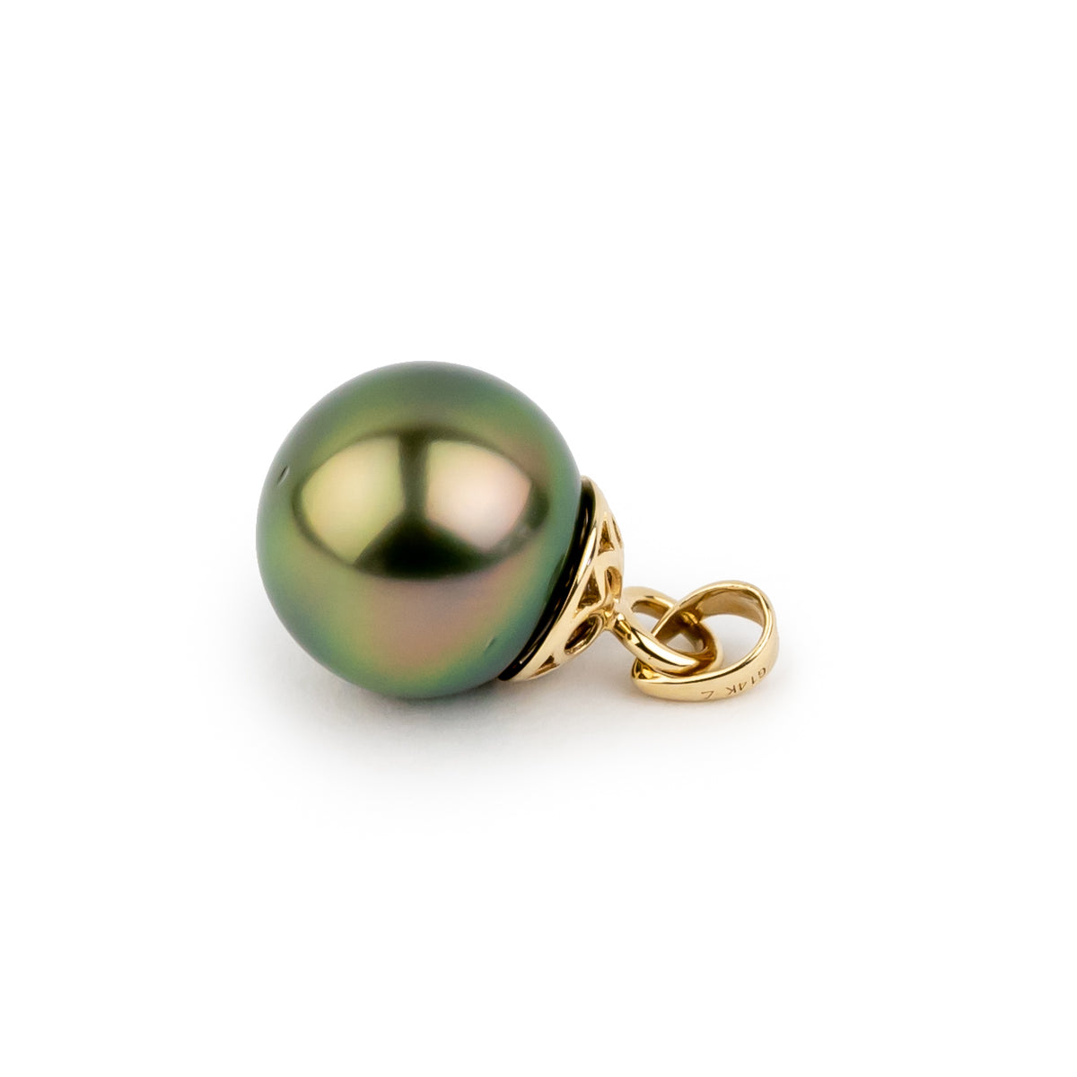 Golden Green 10.1mm Tahitian Pearl Filigree Pendant