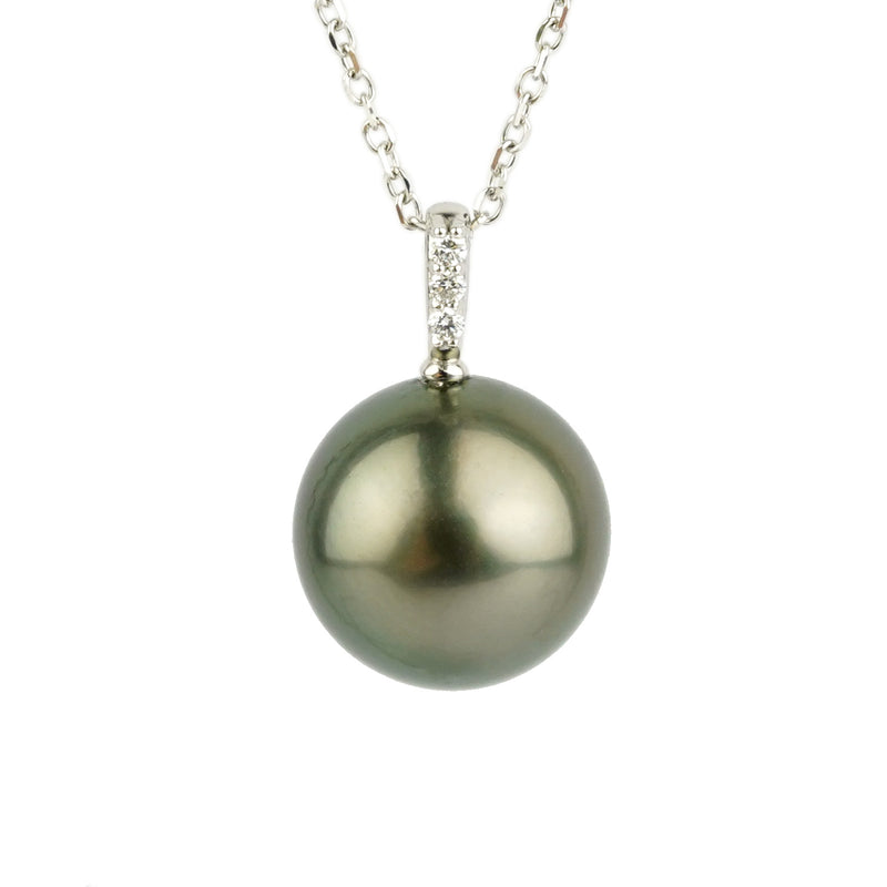 Tahitian Warm Green Pearl & Diamond Éclat Pendant or Necklace on 14KWG