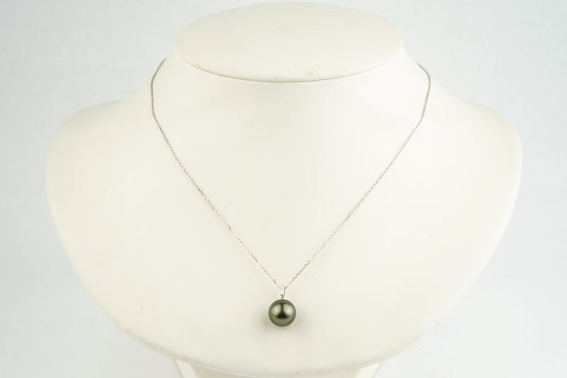 Tahitian Warm Green Pearl & Diamond Éclat Pendant or Necklace on 14KWG