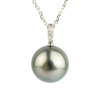 Tahitian Silvery Pearl & Diamond Éclat Necklace on 14KWG