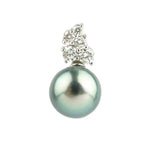 Silvery Blue Tahitian Pearl & Diamond Asteria Pendant or Necklace on 14K White Gold