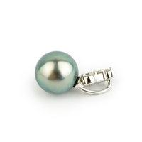 Silvery Blue Tahitian Pearl & Diamond Asteria Pendant or Necklace on 14K White Gold