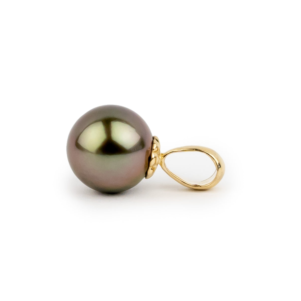 Terracotta Green 10.5mm Tahitian Pearl Pendant on 14k Yellow Gold