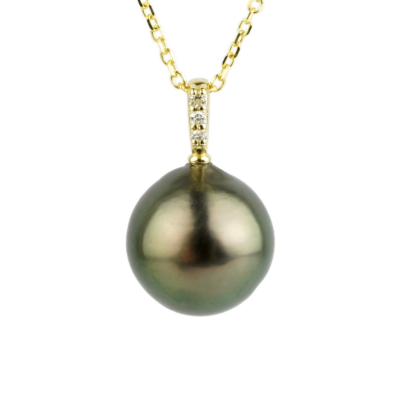 Tahitian Golden Green Pearl & Diamond Éclat Necklace on 14KYG