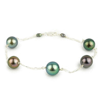 Five Flash Tahitian Pearl Tin Cup Bracelet on Sterling Silver