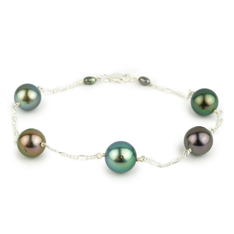 Five Flash Tahitian Pearl Tin Cup Bracelet on Sterling Silver