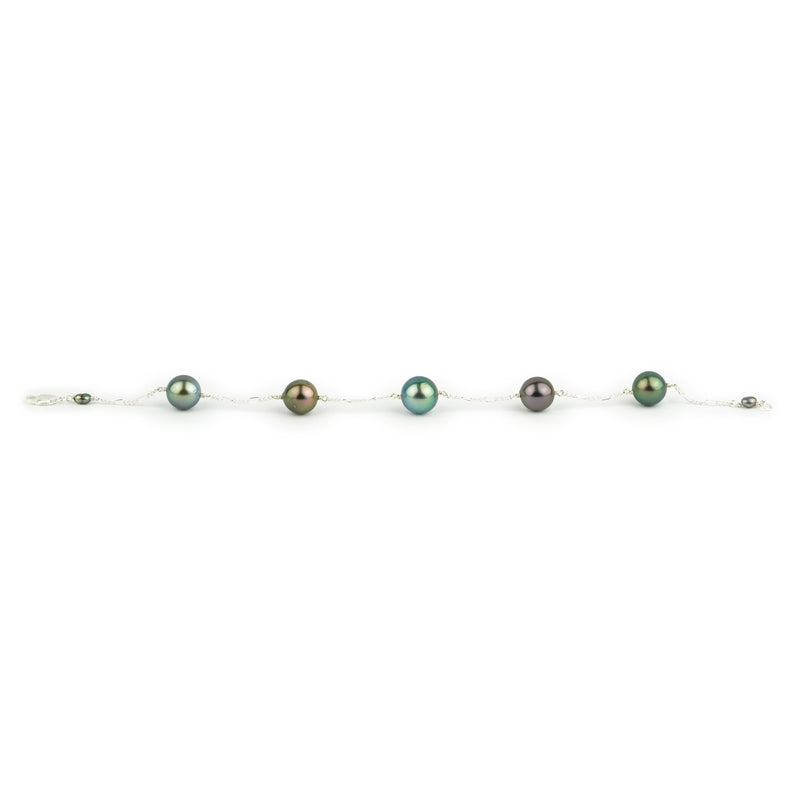 Five Flash Tahitian Pearl Tin Cup Bracelet on Sterling Silver