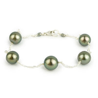 Golden Green Tahitian Pearl Tin Cup Bracelet on Sterling Silver