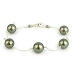 Golden Green Tahitian Pearl Tin Cup Bracelet on Sterling Silver