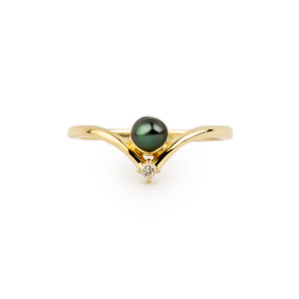 Tahitian Keshi Pearl & Diamond Sunrise Ring – Kamoka Pearl