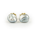 Light Silvery Keshi Pearl Stud Earrings