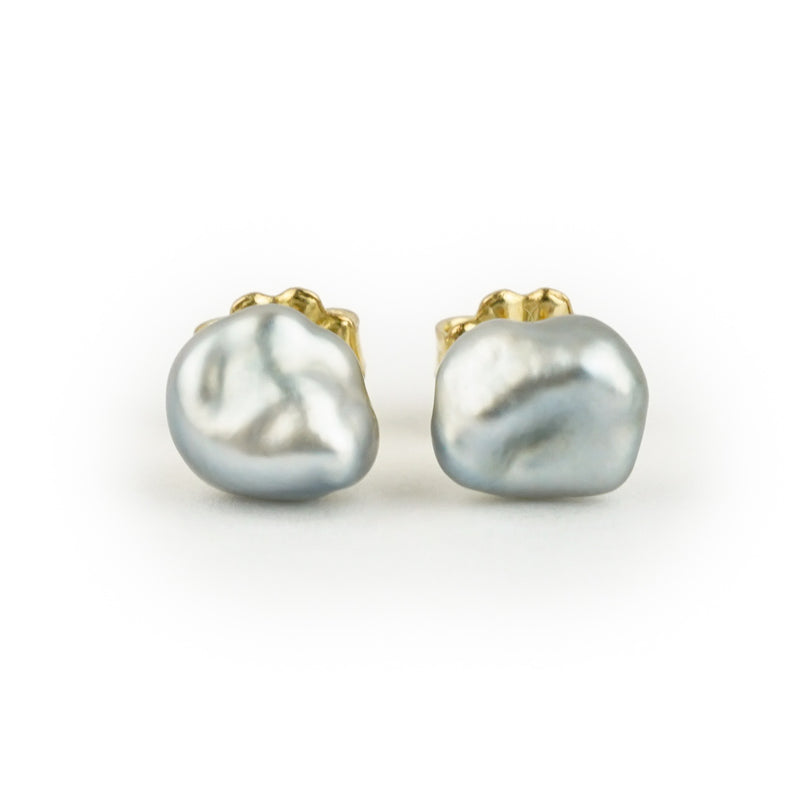 Light Silvery Keshi Pearl Stud Earrings