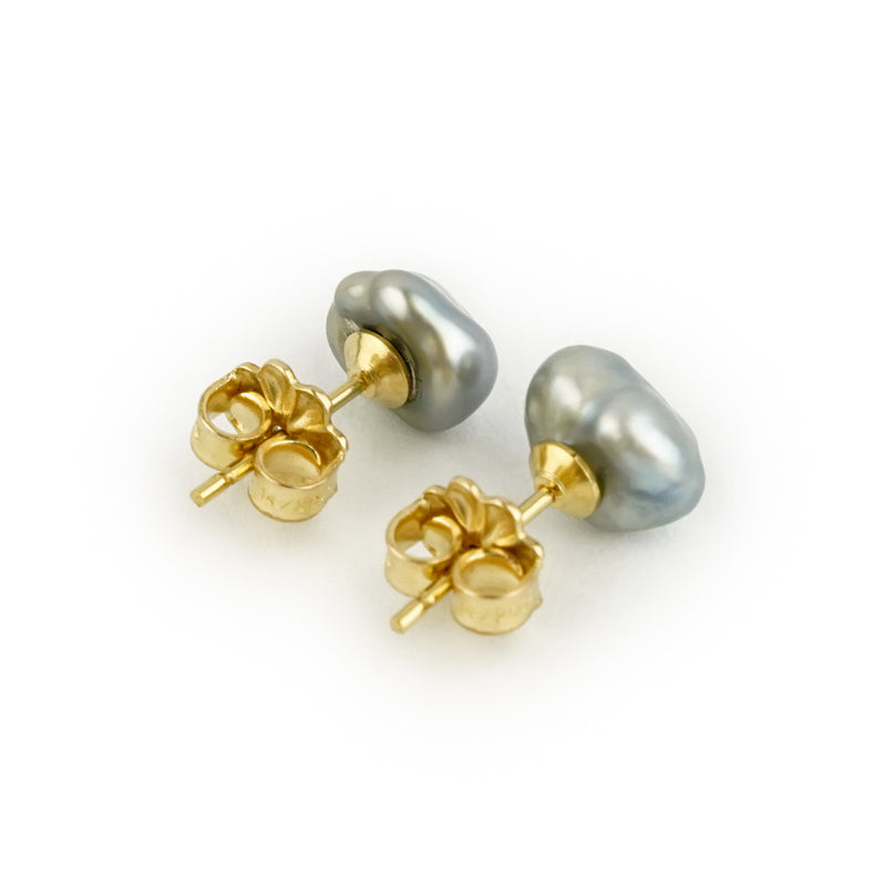 Light Silvery Keshi Pearl Stud Earrings