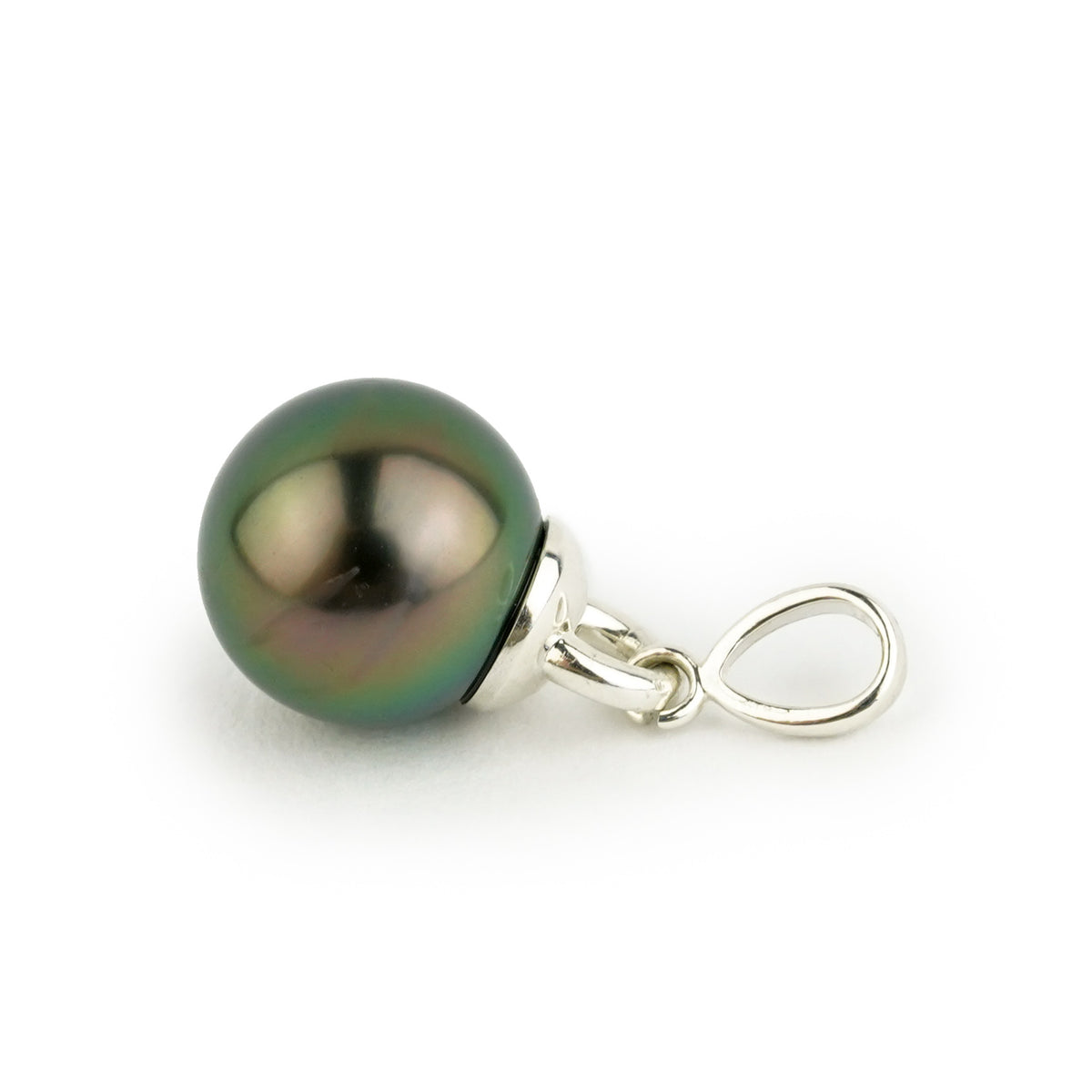 Aubergine Peacock 10mm Tahitian Pearl Mareva Pendant on Sterling Silver