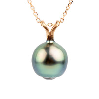Aqua Pink 8.8mm Tahitian Pearl I'a Necklace on 14K Rose Gold
