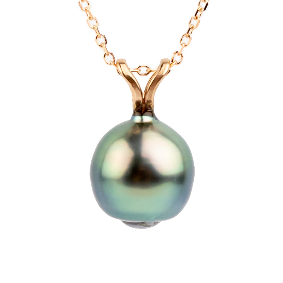 Aqua Pink 8.8mm Tahitian Pearl I'a Necklace on 14K Rose Gold