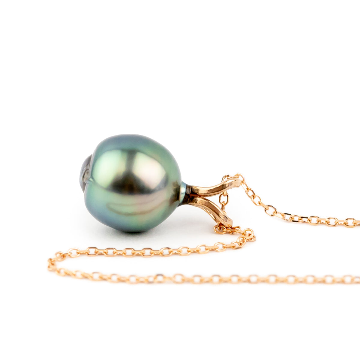 Aqua Pink 8.8mm Tahitian Pearl I'a Necklace on 14K Rose Gold