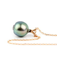 Aqua Pink 8.8mm Tahitian Pearl I'a Necklace on 14K Rose Gold