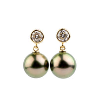 Tahitian Pearl & Diamond Nova Earrings on 14K Yellow Gold