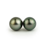 Dark Peacock Green 9.3-9.7mm Tahitian Pearl Stud Earrings