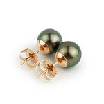 Dark Peacock Green 9.3-9.7mm Tahitian Pearl Stud Earrings