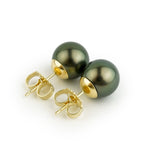 Dark Peacock Green 9.3-9.7mm Tahitian Pearl Stud Earrings