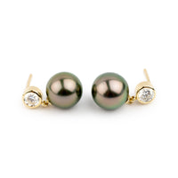 Tahitian Pearl & Diamond Nova Earrings on 14K Yellow Gold