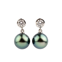 Tahitian Pearl & Diamond Nova Earrings on 14K White Gold