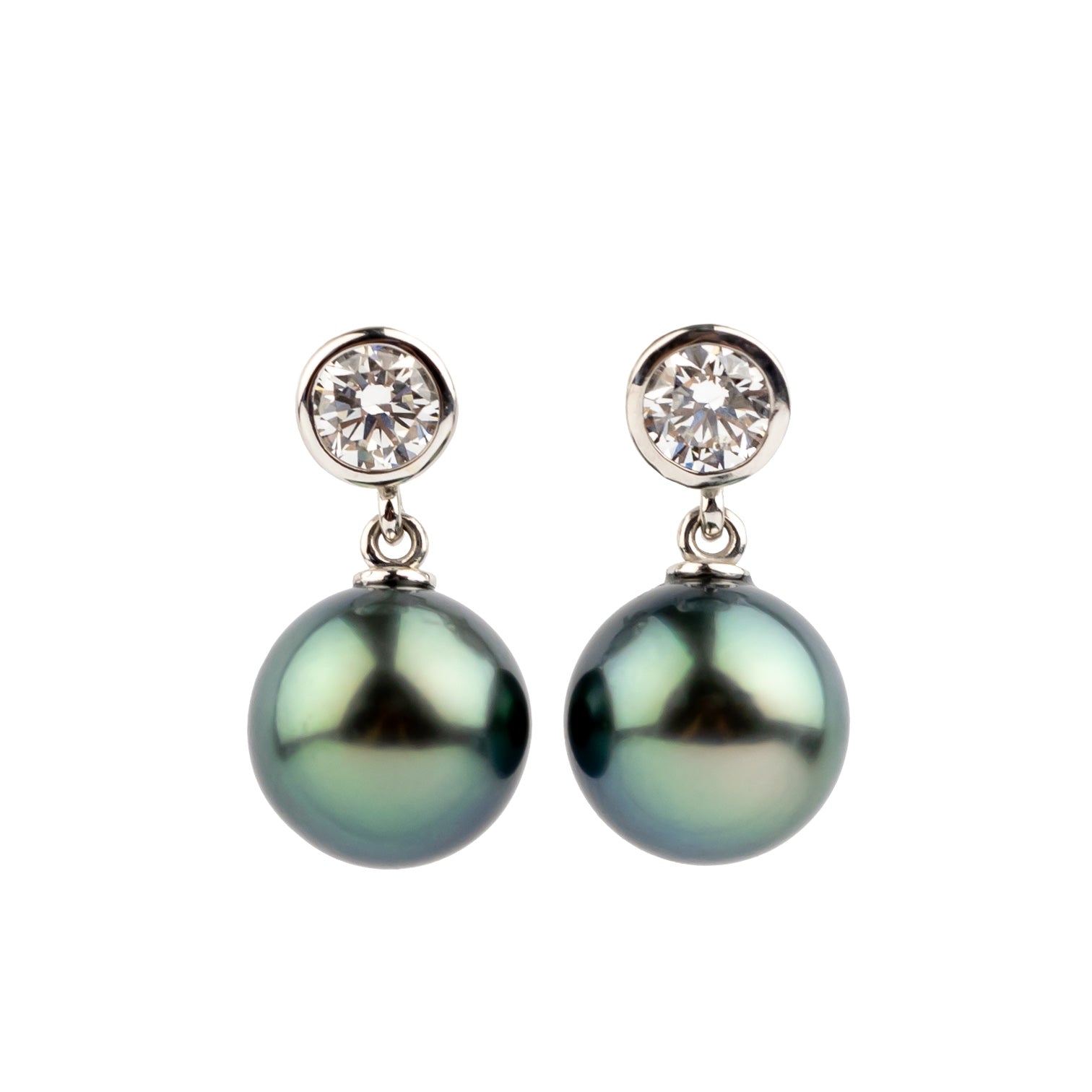 Tahitian Pearl & Diamond Nova Earrings on 14K White Gold