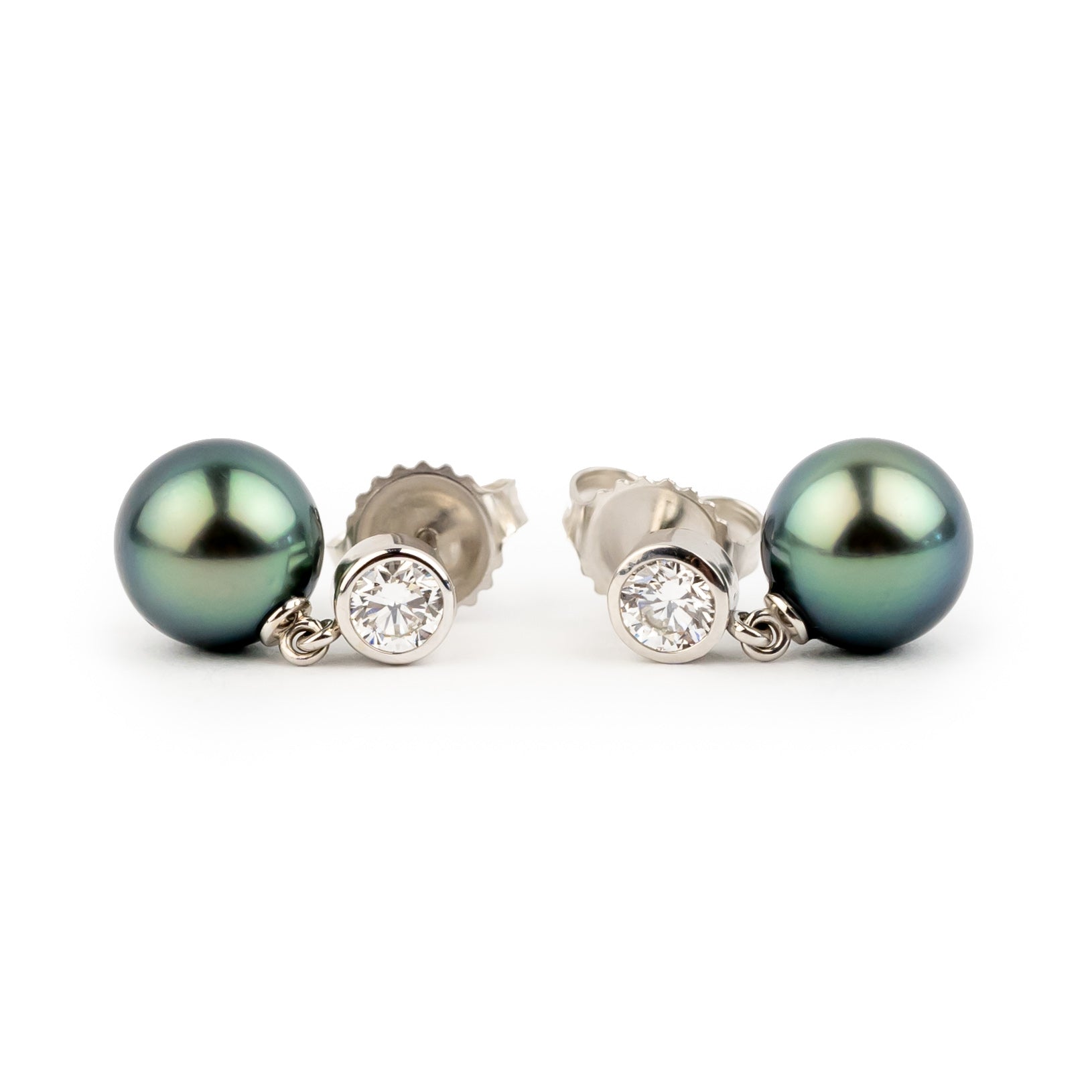 Tahitian Pearl & Diamond Nova Earrings on 14K White Gold