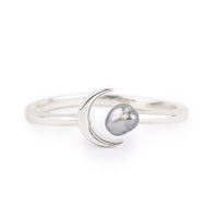 Silvery Blue Tahitian Keshi Crescent Moon Ring