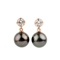 Tahitian Pearl & Diamond Nova Earrings on 14K Rose Gold