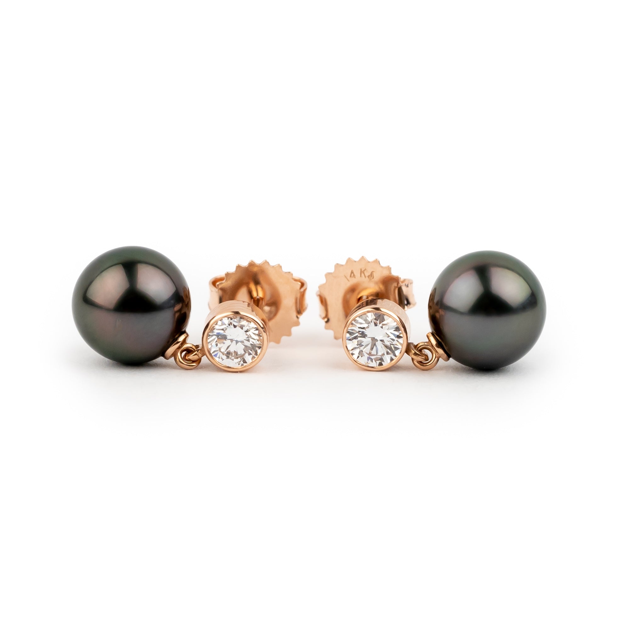 Tahitian Pearl & Diamond Nova Earrings on 14K Rose Gold