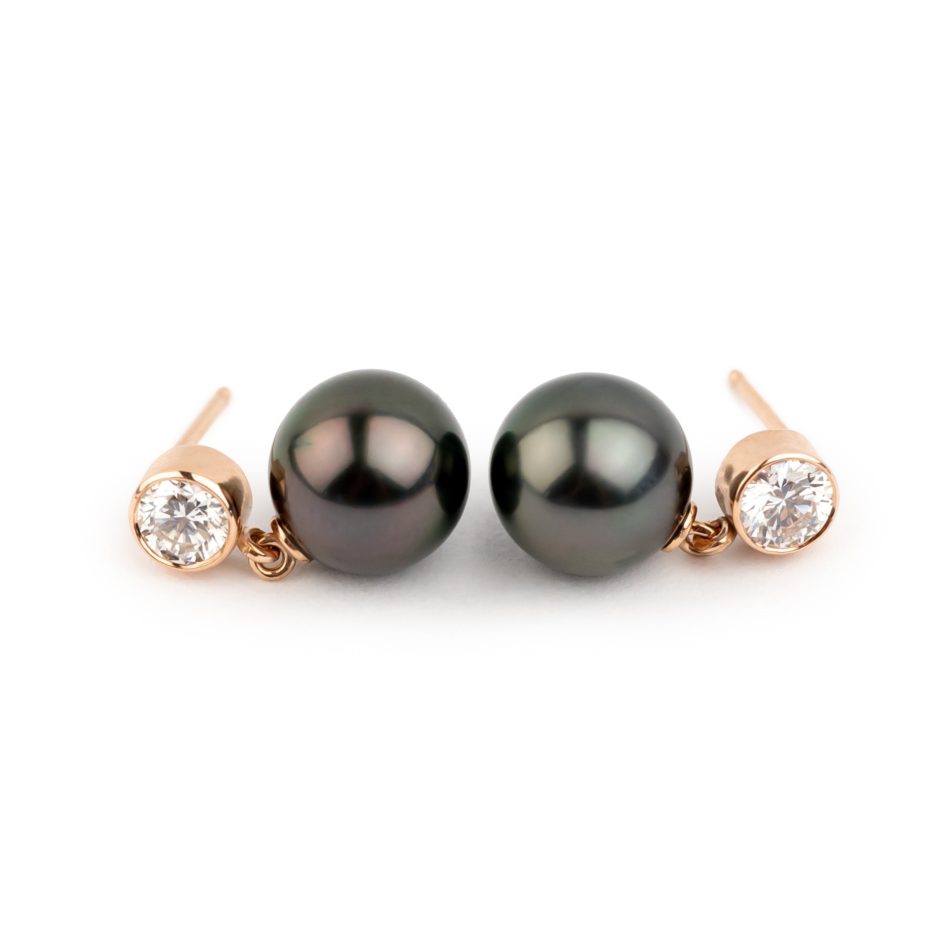 Tahitian Pearl & Diamond Nova Earrings on 14K Rose Gold