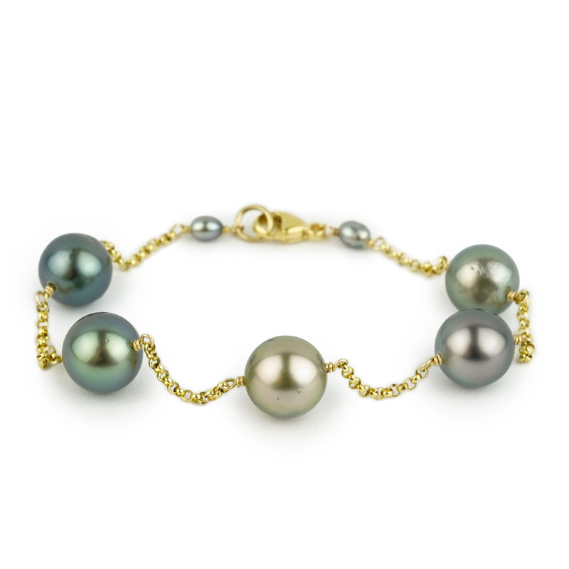 Light Colorful Tin-Cup Tahitian Pearl Bracelet (Gold-Filled)