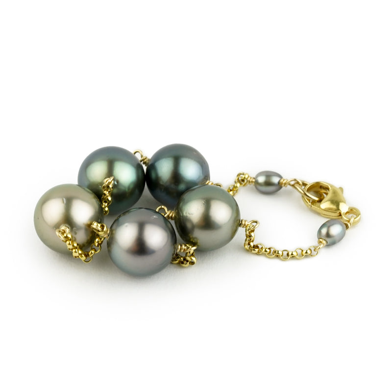 Light Colorful Tin-Cup Tahitian Pearl Bracelet (Gold-Filled)