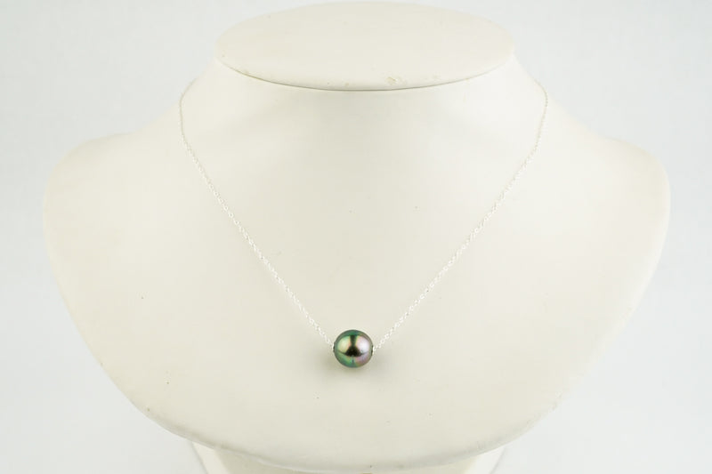 Flashy Pink Peacock 10.7mm Tahitian Pearl Solitaire Necklace on Sterling Silver