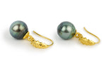 Cascadia 13mm Tahitian Pearl 18KP Gold Hook Earrings
