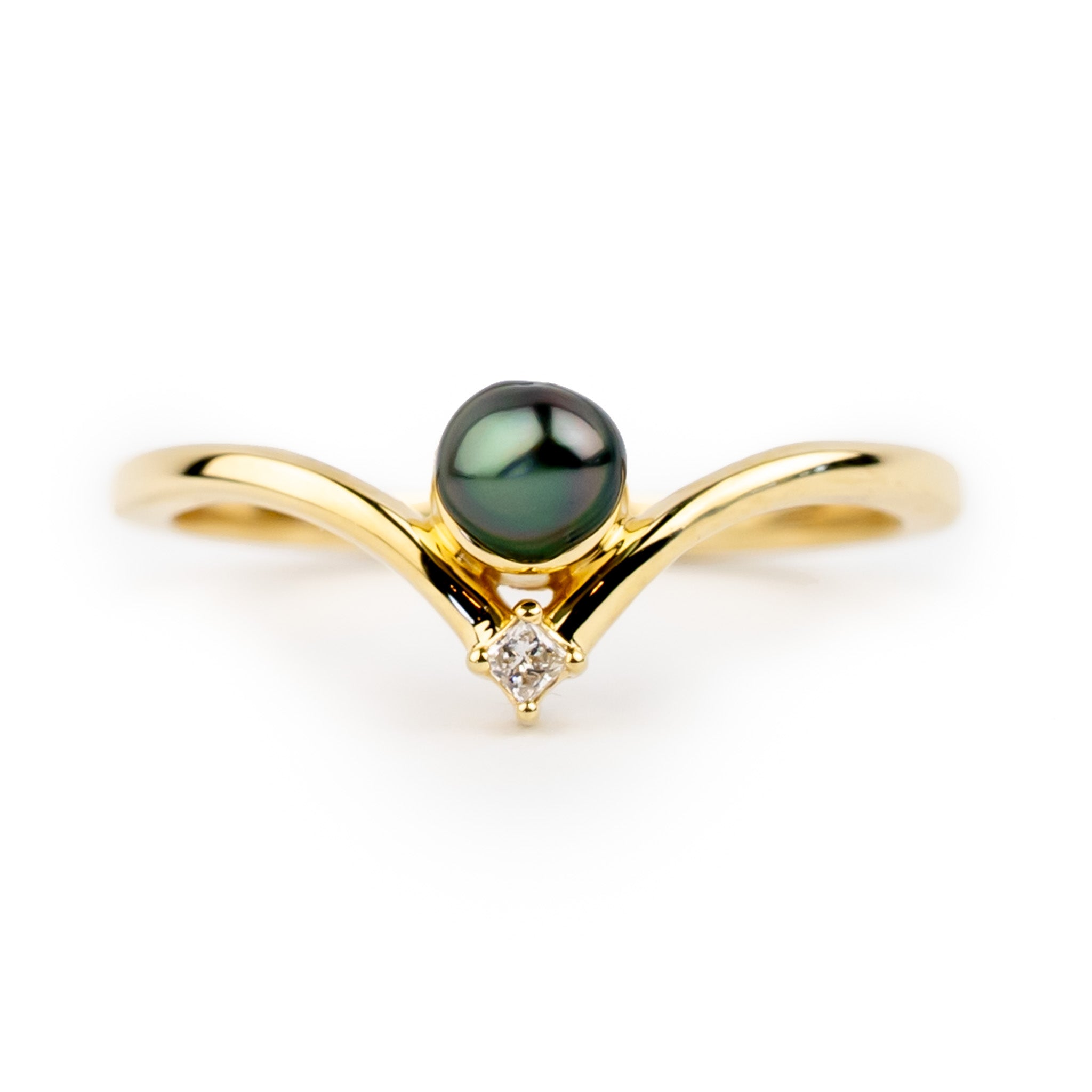Tahitian Keshi Pearl & Diamond Sunrise Ring
