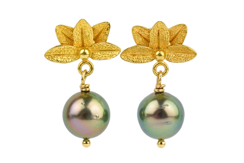 Cascadia Lotus Tahitian Pearl Dangle Earrings (18KP)