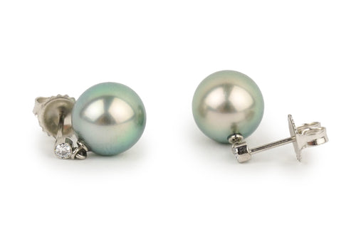 Tahitian Pearl & Diamond Étoile Earrings on 14K White Gold