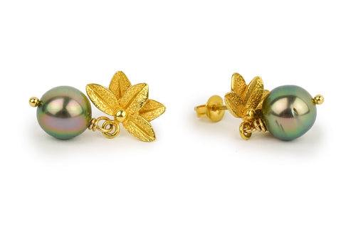 Cascadia Lotus Tahitian Pearl Dangle Earrings (18KP)