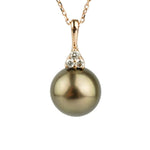 Coppery Aubergine Tahitian Pearl & Diamond Toru Necklace on 14K Rose Gold