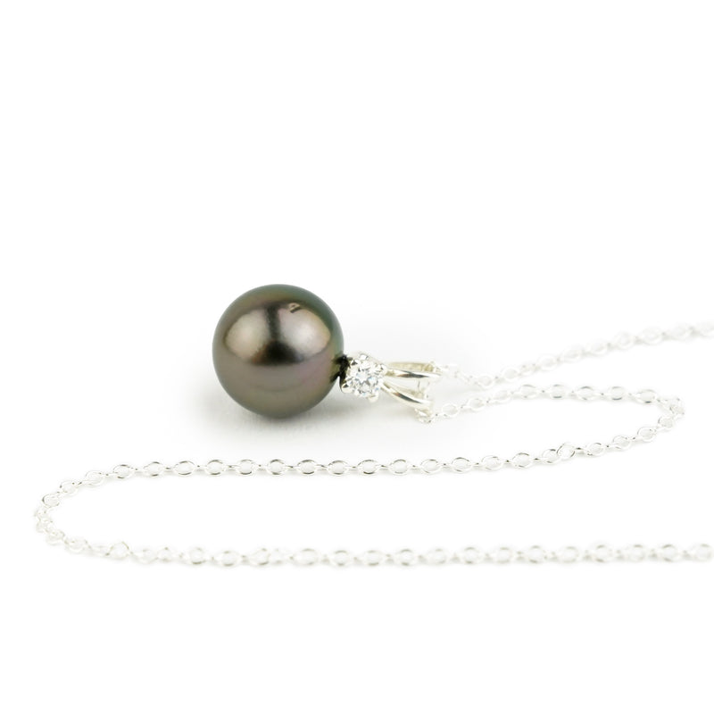 Tahitian Pearl & Diamond Aubergine Peacock Étoile Necklace on Sterling Silver