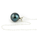 Deep Indigo 9.7mm Tahitian Pearl I'a Necklace on Sterling Silver