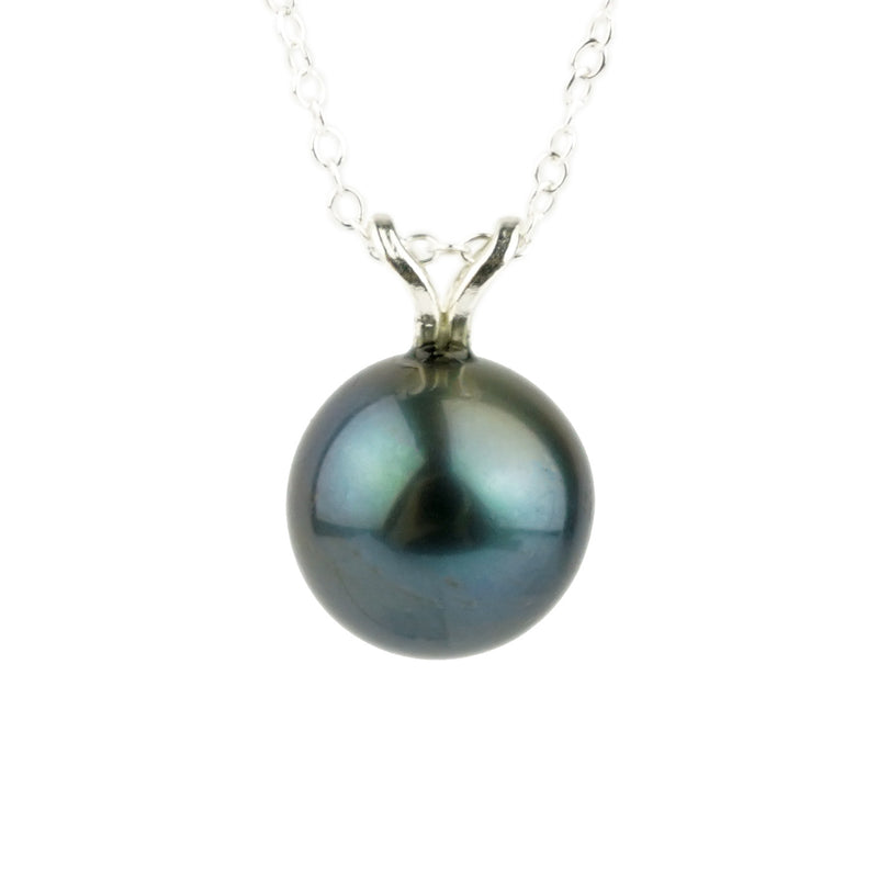 Deep Indigo 9.7mm Tahitian Pearl I'a Necklace on Sterling Silver