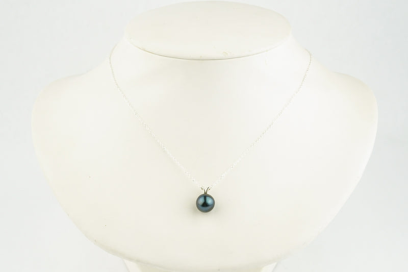 Deep Indigo 9.7mm Tahitian Pearl I'a Necklace on Sterling Silver