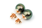 Green-Aubergine Peacock 9.5 to 10mm Tahitian Pearl Stud Earrings