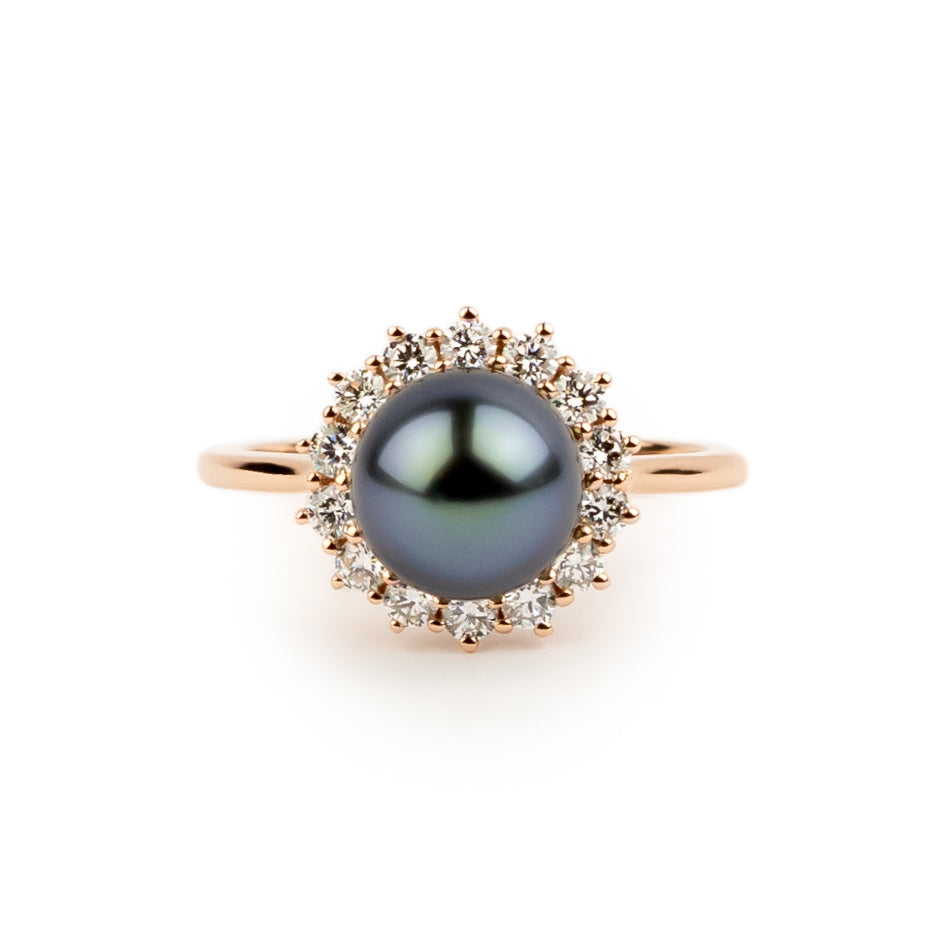 Tahitian Pearl & Diamond Soleil Ring on 14K Rose Gold